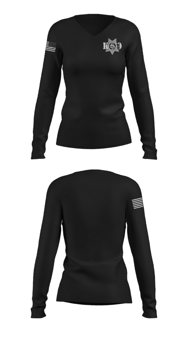 Womens Long Sleeve Vneck Shirt, Fresno Police Department K9 Unit, Police, Teamtime, Team time, sublimation, custom sports apparel, team uniforms, spirit wear, spiritwear, sports uniforms, custom shirts, team store, custom team store, fundraiser sports, apparel fundraiser