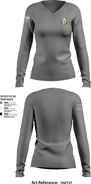 Womens Long Sleeve Vneck Shirt, Tabb NJROTC, Navy, Teamtime, Team time, sublimation, custom sports apparel, team uniforms, spirit wear, spiritwear, sports uniforms, custom shirts, team store, custom team store, fundraiser sports, apparel fundraiser