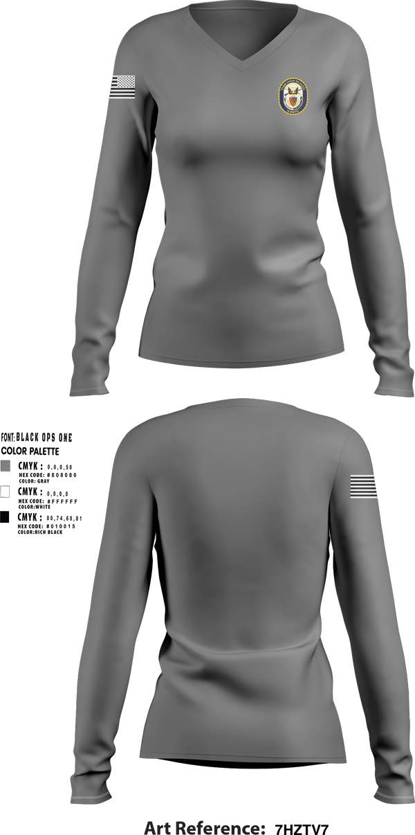 Womens Long Sleeve Vneck Shirt, Tabb NJROTC, Navy, Teamtime, Team time, sublimation, custom sports apparel, team uniforms, spirit wear, spiritwear, sports uniforms, custom shirts, team store, custom team store, fundraiser sports, apparel fundraiser