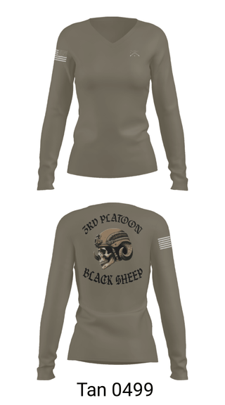 Women's Long Sleeve Vneck Shirt, 3rd PLT Black Sheep, Army, Teamtime, Team time, sublimation, custom sports apparel, team uniforms, spirit wear, spiritwear, sports uniforms, custom shirts, team store, custom team store, fundraiser sports, apparel fundraiser