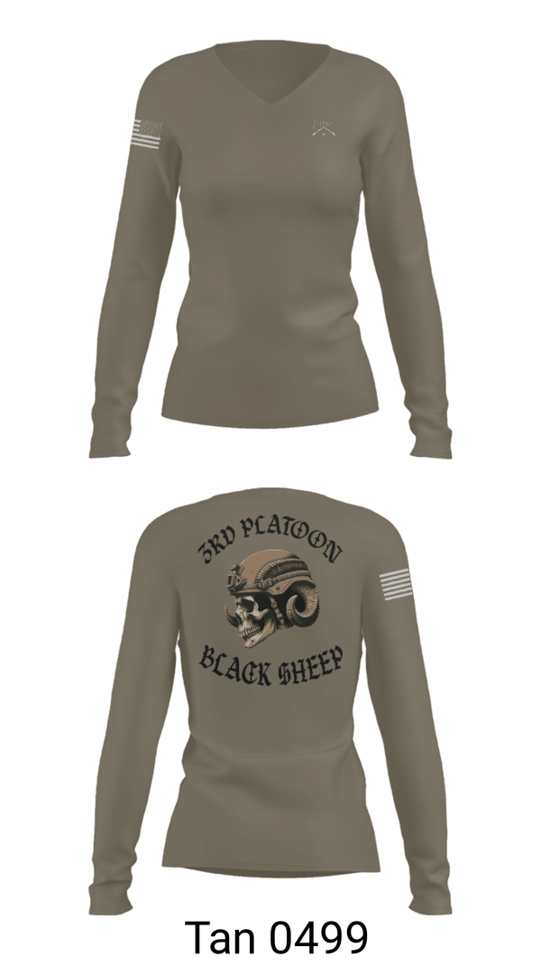Women's Long Sleeve Vneck Shirt, 3rd PLT Black Sheep, Army, Teamtime, Team time, sublimation, custom sports apparel, team uniforms, spirit wear, spiritwear, sports uniforms, custom shirts, team store, custom team store, fundraiser sports, apparel fundraiser