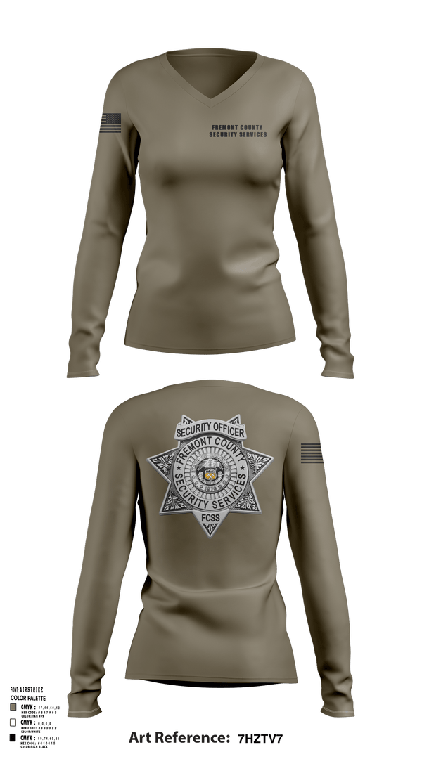 Womens Long Sleeve Vneck Shirt, Fremont County Security Services, Police, Teamtime, Team time, sublimation, custom sports apparel, team uniforms, spirit wear, spiritwear, sports uniforms, custom shirts, team store, custom team store, fundraiser sports, apparel fundraiser