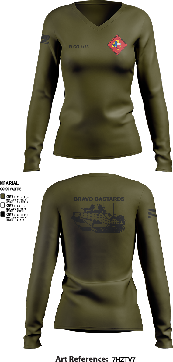 Womens Long Sleeve Vneck Shirt, Bravo 1/23 63480397, Marines, Teamtime, Team time, sublimation, custom sports apparel, team uniforms, spirit wear, spiritwear, sports uniforms, custom shirts, team store, custom team store, fundraiser sports, apparel fundraiser