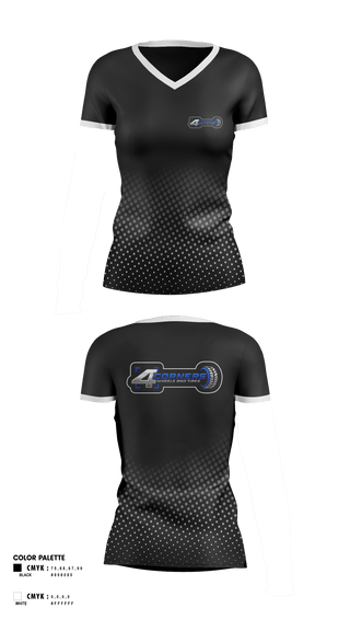 Womens Short Sleeve Vneck Shirt, 4 CORNERS WHEELS AND TIRES, , Teamtime, Team time, sublimation, custom sports apparel, team uniforms, spirit wear, spiritwear, sports uniforms, custom shirts, team store, custom team store, fundraiser sports, apparel fundraiser