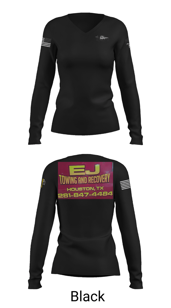 Womens Long Sleeve Vneck Shirt, EJ TOWING AND RECOVERY, , Teamtime, Team time, sublimation, custom sports apparel, team uniforms, spirit wear, spiritwear, sports uniforms, custom shirts, team store, custom team store, fundraiser sports, apparel fundraiser