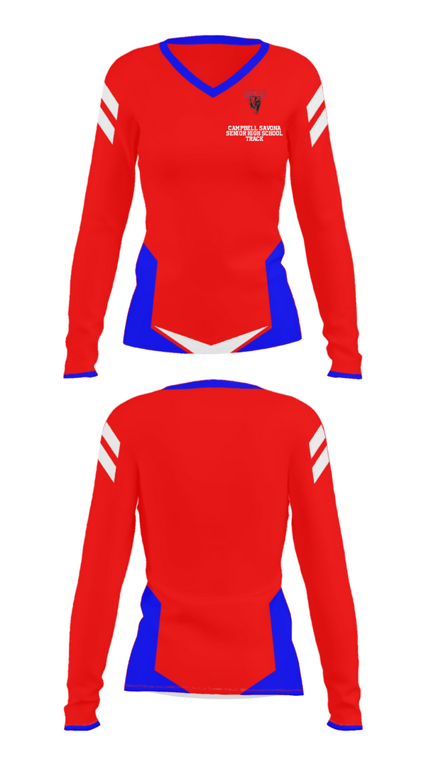 Women's Long Sleeve Vneck Shirt, Campbell-Savona Senior High School Track, Track & Field, Teamtime, Team time, sublimation, custom sports apparel, team uniforms, spirit wear, spiritwear, sports uniforms, custom shirts, team store, custom team store, fundraiser sports, apparel fundraiser
