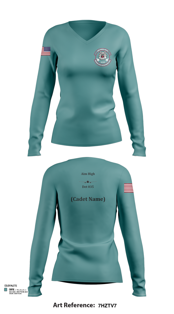 Womens Long Sleeve Vneck Shirt, Detachment 035, Air Force, Teamtime, Team time, sublimation, custom sports apparel, team uniforms, spirit wear, spiritwear, sports uniforms, custom shirts, team store, custom team store, fundraiser sports, apparel fundraiser