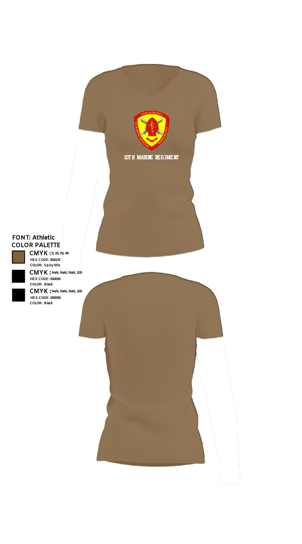 Women's Short Sleeve Vneck Shirt, 10th Marine Regiment, Marines, Teamtime, Team time, sublimation, custom sports apparel, team uniforms, spirit wear, spiritwear, sports uniforms, custom shirts, team store, custom team store, fundraiser sports, apparel fundraiser