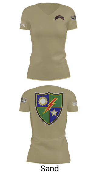 Women's Short Sleeve Vneck Shirt, 75th Ranger Regiment, Army, Teamtime, Team time, sublimation, custom sports apparel, team uniforms, spirit wear, spiritwear, sports uniforms, custom shirts, team store, custom team store, fundraiser sports, apparel fundraiser