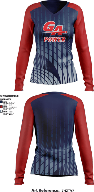 Womens Long Sleeve Vneck Shirt 1, GA Power Rhoades 12u and 16u, Softball, Teamtime, Team time, sublimation, custom sports apparel, team uniforms, spirit wear, spiritwear, sports uniforms, custom shirts, team store, custom team store, fundraiser sports, apparel fundraiser