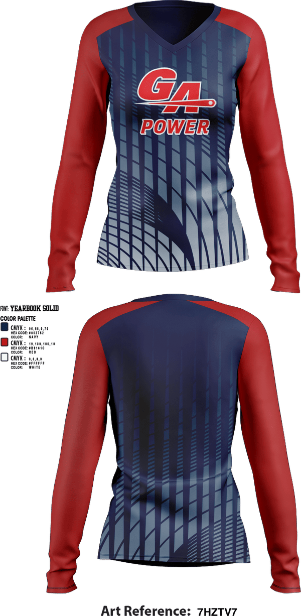 Womens Long Sleeve Vneck Shirt 1, GA Power Rhoades 12u and 16u, Softball, Teamtime, Team time, sublimation, custom sports apparel, team uniforms, spirit wear, spiritwear, sports uniforms, custom shirts, team store, custom team store, fundraiser sports, apparel fundraiser