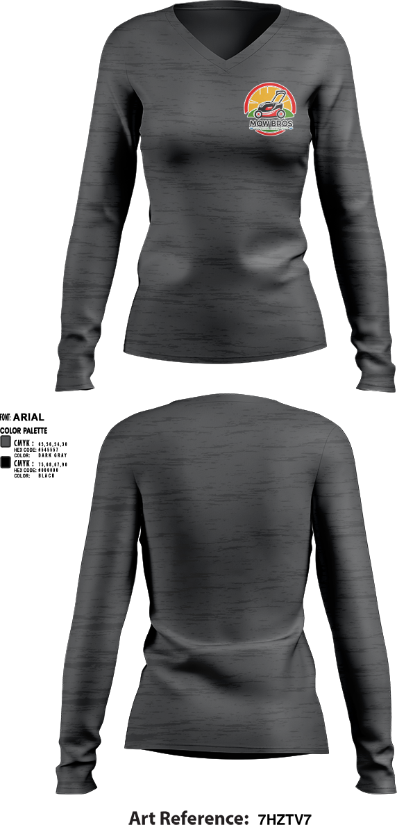 Womens Long Sleeve Vneck Shirt, Mowbros, , Teamtime, Team time, sublimation, custom sports apparel, team uniforms, spirit wear, spiritwear, sports uniforms, custom shirts, team store, custom team store, fundraiser sports, apparel fundraiser