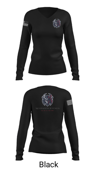 Women's Long Sleeve Vneck Shirt, Motivation X Fitness, LLC, , Teamtime, Team time, sublimation, custom sports apparel, team uniforms, spirit wear, spiritwear, sports uniforms, custom shirts, team store, custom team store, fundraiser sports, apparel fundraiser