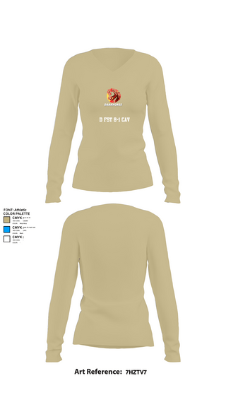 Womens Long Sleeve Vneck Shirt 1, D FST 8-1 CAV, Army, Teamtime, Team time, sublimation, custom sports apparel, team uniforms, spirit wear, spiritwear, sports uniforms, custom shirts, team store, custom team store, fundraiser sports, apparel fundraiser