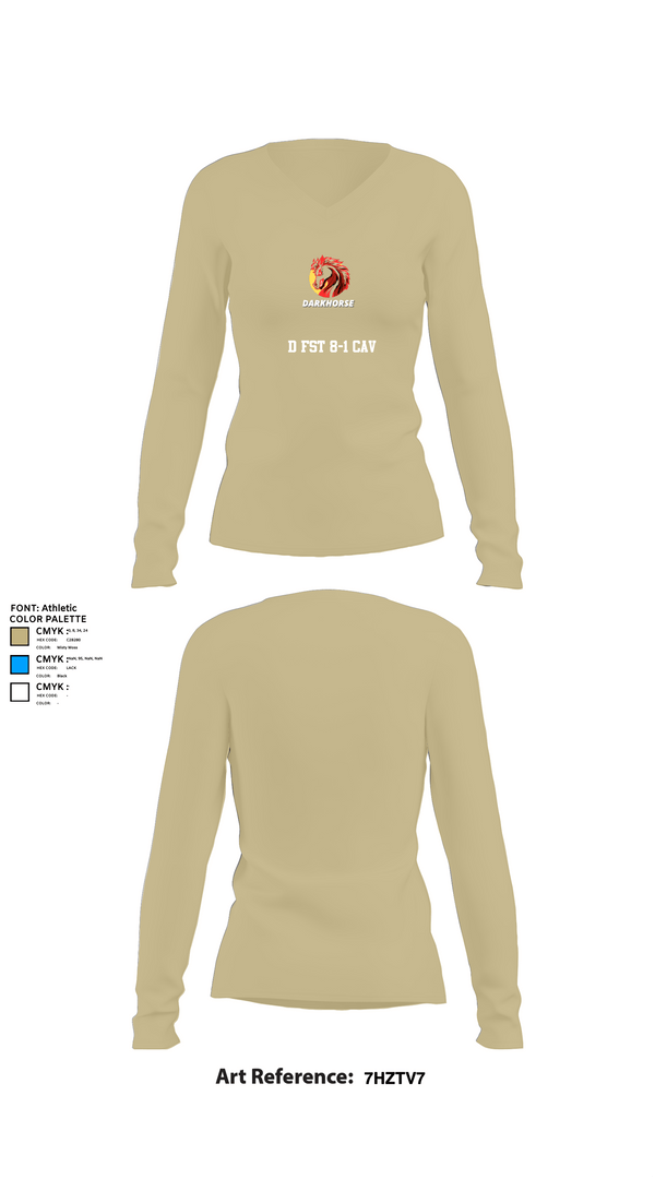 Womens Long Sleeve Vneck Shirt 1, D FST 8-1 CAV, Army, Teamtime, Team time, sublimation, custom sports apparel, team uniforms, spirit wear, spiritwear, sports uniforms, custom shirts, team store, custom team store, fundraiser sports, apparel fundraiser