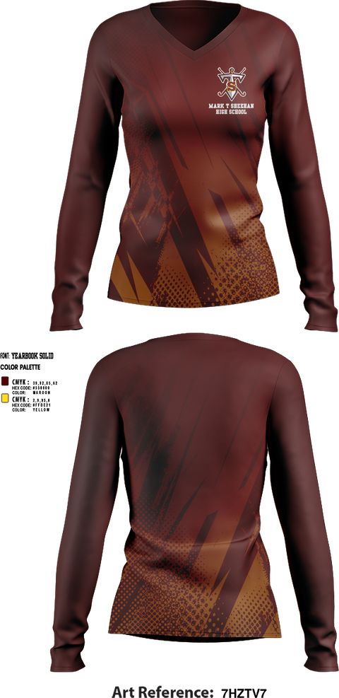 Womens Long Sleeve Vneck Shirt, Mark T Sheehan High School Field Hockey, Field Hockey, Teamtime, Team time, sublimation, custom sports apparel, team uniforms, spirit wear, spiritwear, sports uniforms, custom shirts, team store, custom team store, fundraiser sports, apparel fundraiser