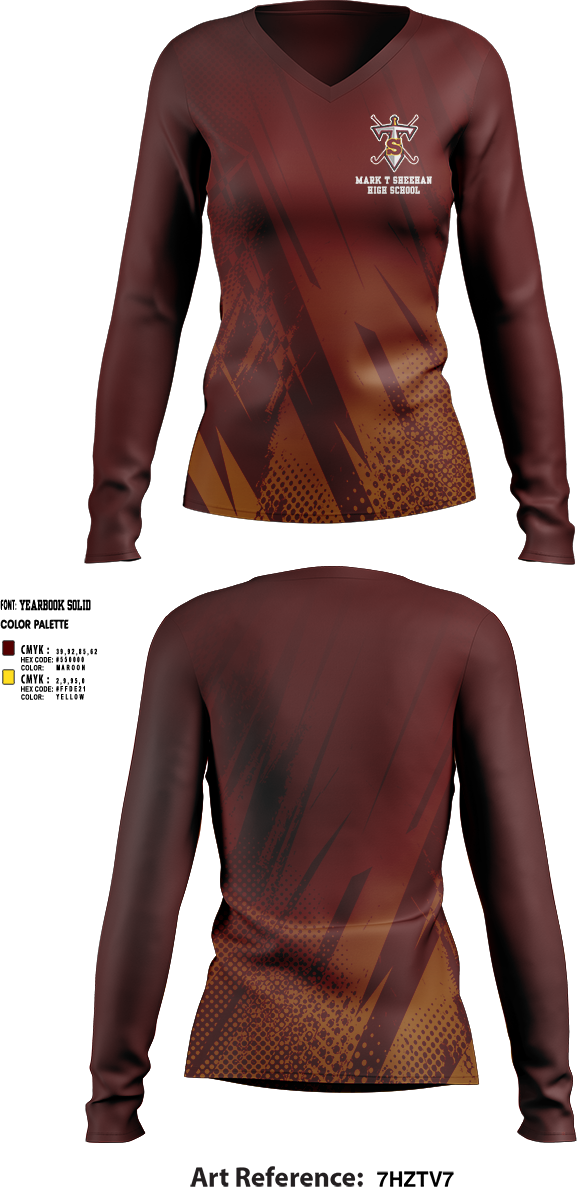 Womens Long Sleeve Vneck Shirt, Mark T Sheehan High School Field Hockey, Field Hockey, Teamtime, Team time, sublimation, custom sports apparel, team uniforms, spirit wear, spiritwear, sports uniforms, custom shirts, team store, custom team store, fundraiser sports, apparel fundraiser