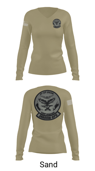 Women's Long Sleeve Vneck Shirt, Iron Eagle Shadow Ops, Army, Teamtime, Team time, sublimation, custom sports apparel, team uniforms, spirit wear, spiritwear, sports uniforms, custom shirts, team store, custom team store, fundraiser sports, apparel fundraiser