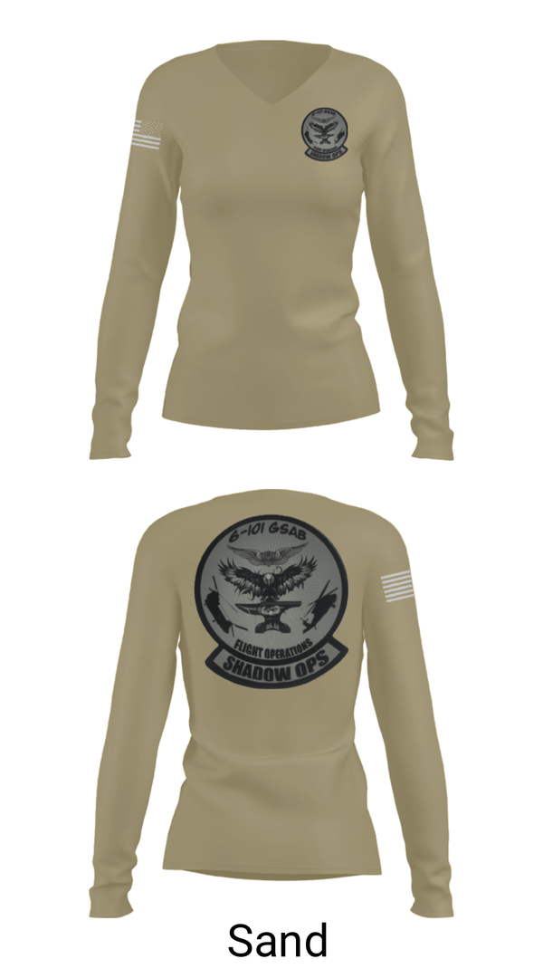 Women's Long Sleeve Vneck Shirt, Iron Eagle Shadow Ops, Army, Teamtime, Team time, sublimation, custom sports apparel, team uniforms, spirit wear, spiritwear, sports uniforms, custom shirts, team store, custom team store, fundraiser sports, apparel fundraiser