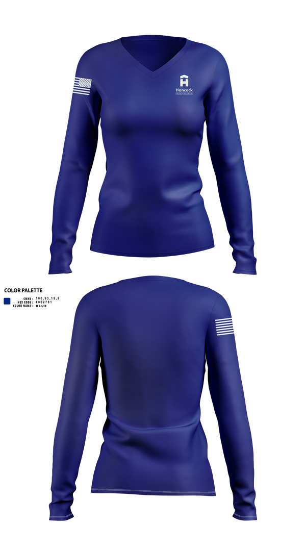 Womens Long Sleeve Vneck Shirt, Hancock Claims Consultants, Fire Department, Teamtime, Team time, sublimation, custom sports apparel, team uniforms, spirit wear, spiritwear, sports uniforms, custom shirts, team store, custom team store, fundraiser sports, apparel fundraiser