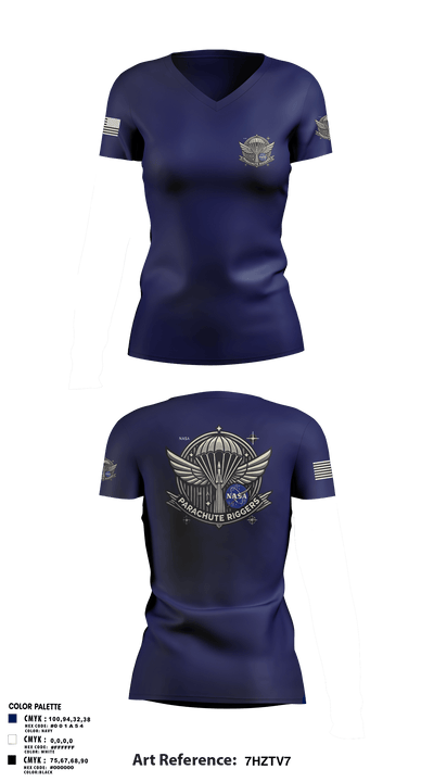 NASA PARACHUTE RIGGERS 96987391 Women's Short Sleeve V-neck Shirt - 1