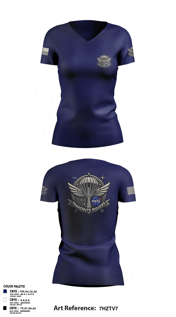 Womens Short Sleeve Vneck Shirt, NASA PARACHUTE RIGGERS, , Teamtime, Team time, sublimation, custom sports apparel, team uniforms, spirit wear, spiritwear, sports uniforms, custom shirts, team store, custom team store, fundraiser sports, apparel fundraiser