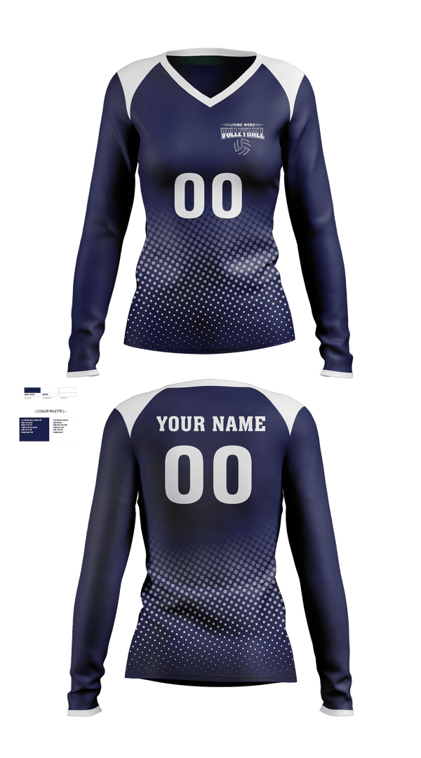 Womens Long Sleeve Vneck Shirt, Living Word Academy Volleyball, Women's Volleyball, Teamtime, Team time, sublimation, custom sports apparel, team uniforms, spirit wear, spiritwear, sports uniforms, custom shirts, team store, custom team store, fundraiser sports, apparel fundraiser