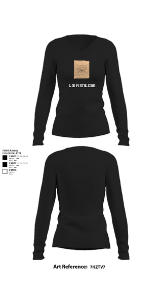 Women's Long Sleeve Vneck Shirt, Los Pistoleros, Army, Teamtime, Team time, sublimation, custom sports apparel, team uniforms, spirit wear, spiritwear, sports uniforms, custom shirts, team store, custom team store, fundraiser sports, apparel fundraiser