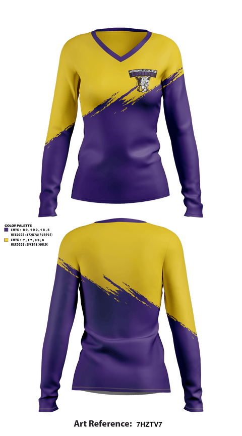 Womens Long Sleeve Vneck Shirt, Jacksonville College eSports, E-Sports, Teamtime, Team time, sublimation, custom sports apparel, team uniforms, spirit wear, spiritwear, sports uniforms, custom shirts, team store, custom team store, fundraiser sports, apparel fundraiser