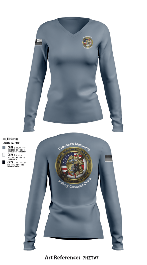 Women's Long Sleeve Vneck Shirt, Okinawa Provost Marshals office, Marines, Teamtime, Team time, sublimation, custom sports apparel, team uniforms, spirit wear, spiritwear, sports uniforms, custom shirts, team store, custom team store, fundraiser sports, apparel fundraiser
