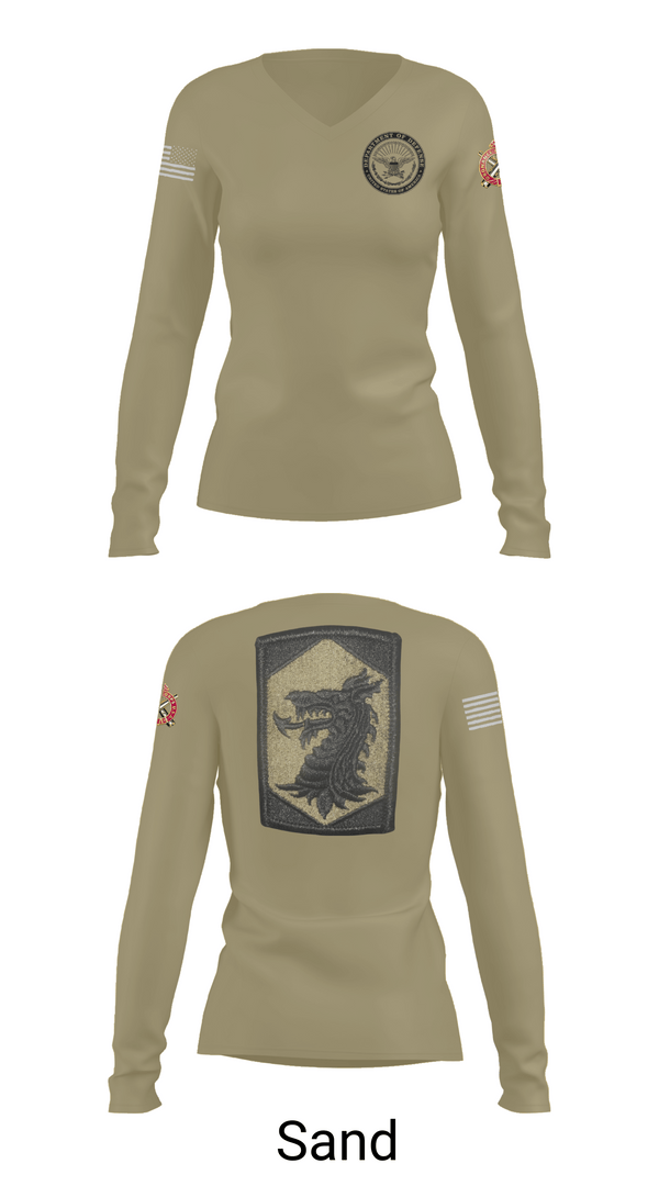 Womens Long Sleeve Vneck Shirt, 445 Chemical Company, National Guard, Teamtime, Team time, sublimation, custom sports apparel, team uniforms, spirit wear, spiritwear, sports uniforms, custom shirts, team store, custom team store, fundraiser sports, apparel fundraiser