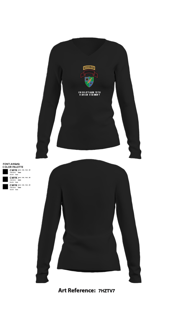Women's Long Sleeve Vneck Shirt, 2nd Battalion 75th Ranger Regiment, , Teamtime, Team time, sublimation, custom sports apparel, team uniforms, spirit wear, spiritwear, sports uniforms, custom shirts, team store, custom team store, fundraiser sports, apparel fundraiser