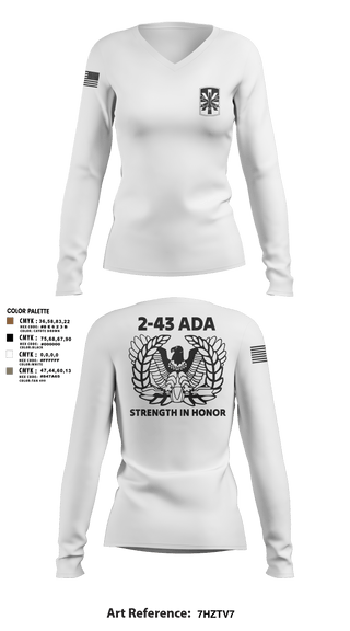 Womens Long Sleeve Vneck Shirt, 2/43 ADA, Army, Teamtime, Team time, sublimation, custom sports apparel, team uniforms, spirit wear, spiritwear, sports uniforms, custom shirts, team store, custom team store, fundraiser sports, apparel fundraiser