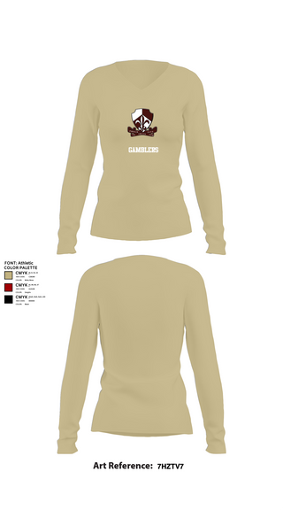 Womens Long Sleeve Vneck Shirt, Gamblers, Army, Teamtime, Team time, sublimation, custom sports apparel, team uniforms, spirit wear, spiritwear, sports uniforms, custom shirts, team store, custom team store, fundraiser sports, apparel fundraiser