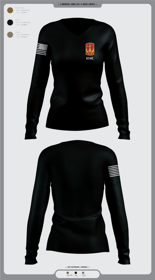 Womens Long Sleeve Vneck Shirt 1, 31st Air Defense Artillery Brigade, Army, Teamtime, Team time, sublimation, custom sports apparel, team uniforms, spirit wear, spiritwear, sports uniforms, custom shirts, team store, custom team store, fundraiser sports, apparel fundraiser