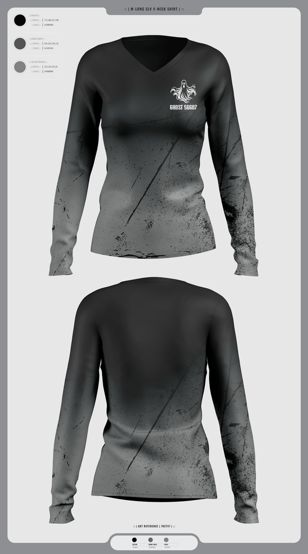 Womens Long Sleeve Vneck Shirt, GHOST, Spirit Store, Teamtime, Team time, sublimation, custom sports apparel, team uniforms, spirit wear, spiritwear, sports uniforms, custom shirts, team store, custom team store, fundraiser sports, apparel fundraiser