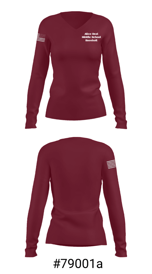 Women's Long Sleeve Vneck Shirt, Alice Deal Middle School Baseball, Baseball, Teamtime, Team time, sublimation, custom sports apparel, team uniforms, spirit wear, spiritwear, sports uniforms, custom shirts, team store, custom team store, fundraiser sports, apparel fundraiser