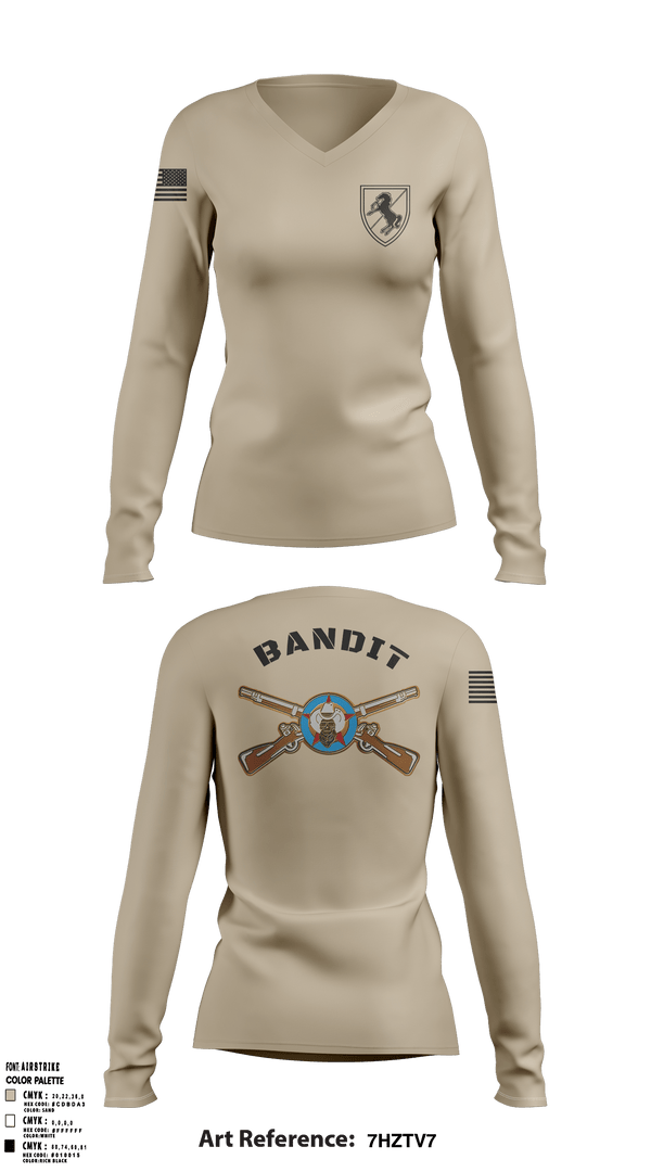 Womens Long Sleeve Vneck Shirt, Bandit TroopBandit Troop 2.0, Army, Teamtime, Team time, sublimation, custom sports apparel, team uniforms, spirit wear, spiritwear, sports uniforms, custom shirts, team store, custom team store, fundraiser sports, apparel fundraiser