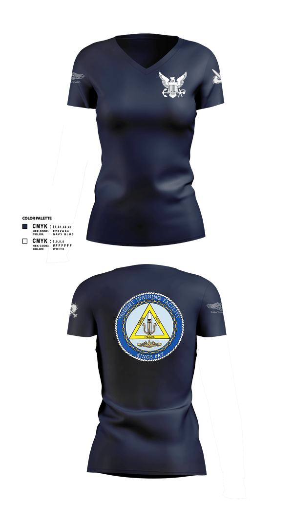 Womens Short Sleeve Vneck Shirt, TRIDENT TRAINING FACILITY, Navy, Teamtime, Team time, sublimation, custom sports apparel, team uniforms, spirit wear, spiritwear, sports uniforms, custom shirts, team store, custom team store, fundraiser sports, apparel fundraiser