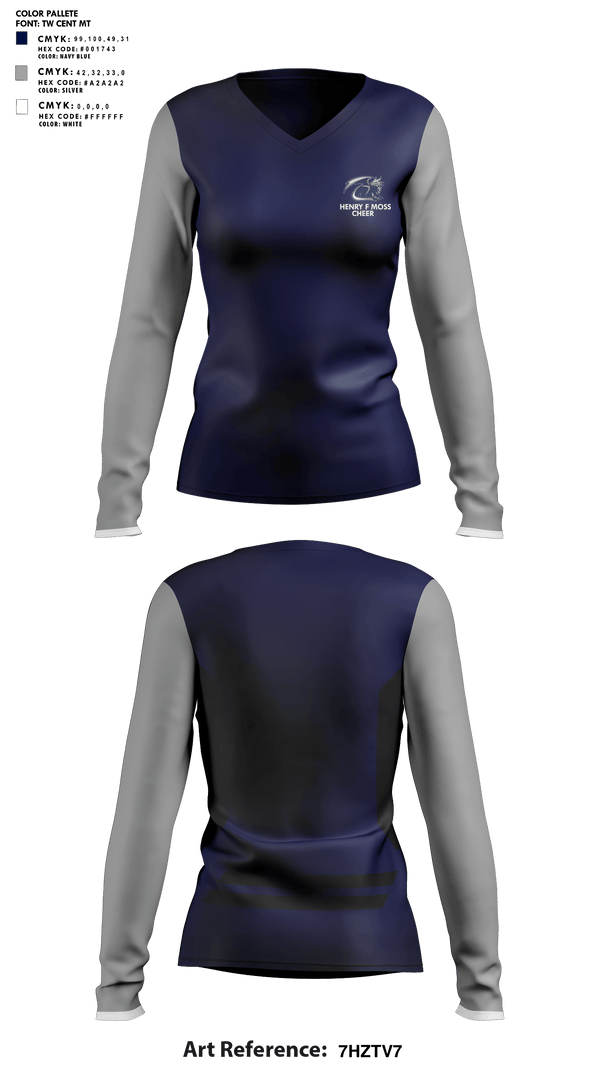Womens Long Sleeve Vneck Shirt, Henry F Moss Middle School Cheer, Cheer, Teamtime, Team time, sublimation, custom sports apparel, team uniforms, spirit wear, spiritwear, sports uniforms, custom shirts, team store, custom team store, fundraiser sports, apparel fundraiser