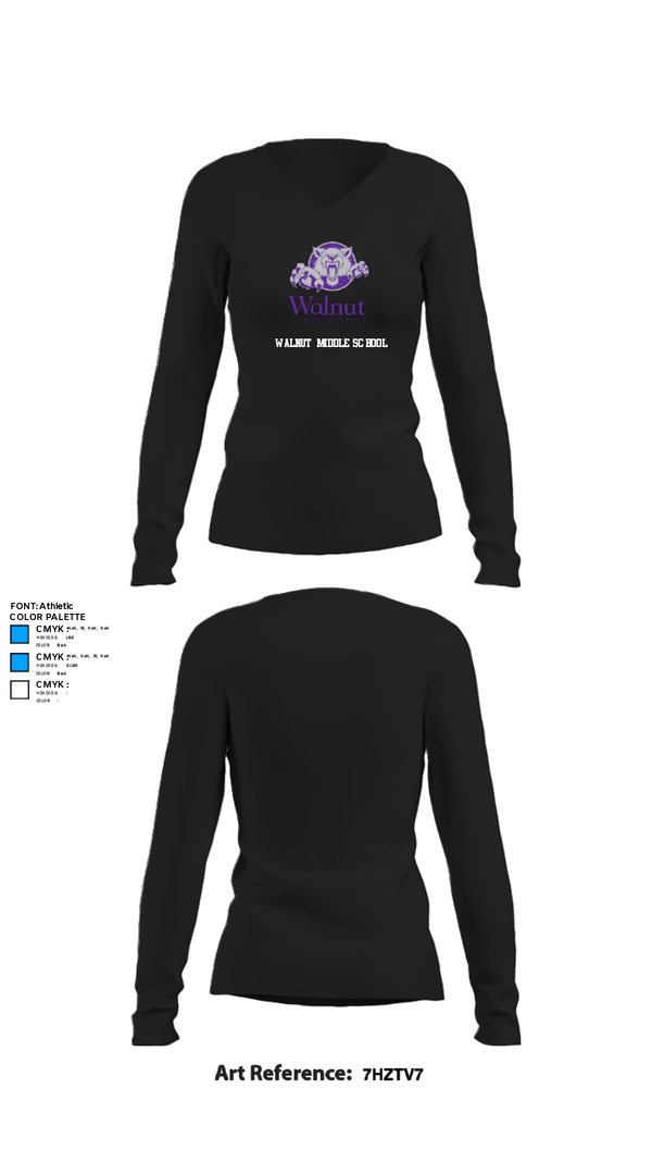 Womens Long Sleeve Vneck Shirt, Walnut Middle School, Spirit Store, Teamtime, Team time, sublimation, custom sports apparel, team uniforms, spirit wear, spiritwear, sports uniforms, custom shirts, team store, custom team store, fundraiser sports, apparel fundraiser