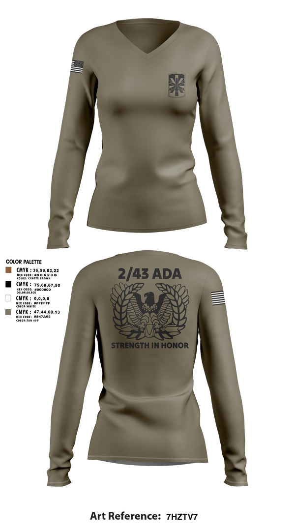 Womens Long Sleeve Vneck Shirt, 2/43 ADA, Army, Teamtime, Team time, sublimation, custom sports apparel, team uniforms, spirit wear, spiritwear, sports uniforms, custom shirts, team store, custom team store, fundraiser sports, apparel fundraiser