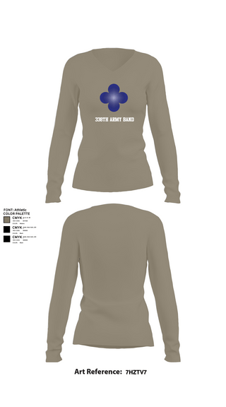 Womens Long Sleeve Vneck Shirt, 338th Army Band, Army, Teamtime, Team time, sublimation, custom sports apparel, team uniforms, spirit wear, spiritwear, sports uniforms, custom shirts, team store, custom team store, fundraiser sports, apparel fundraiser