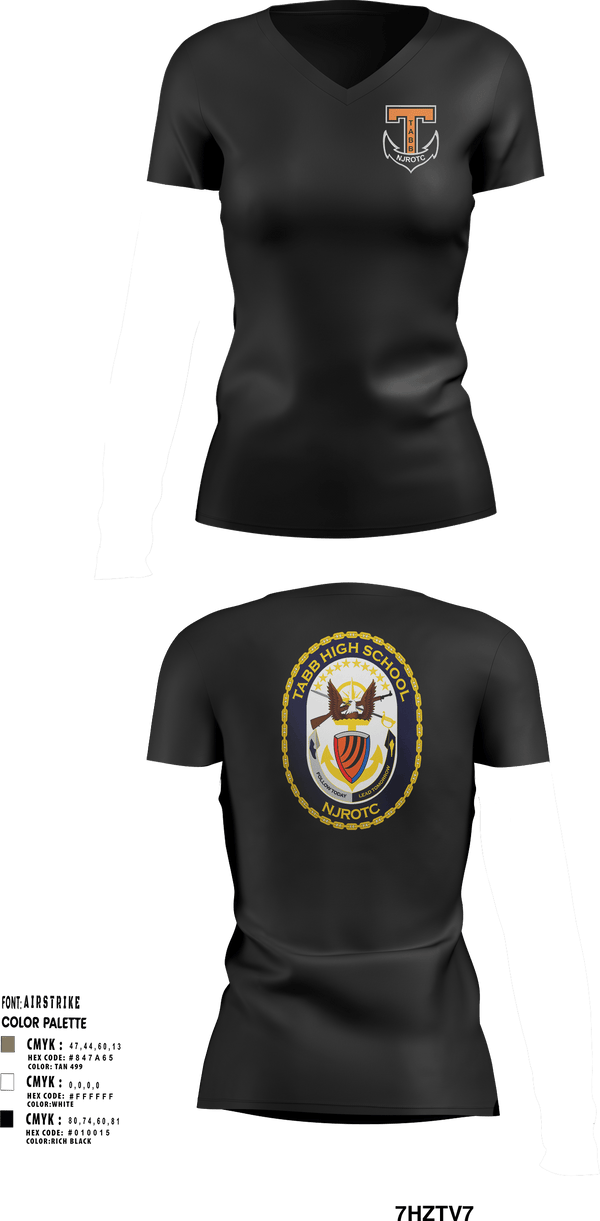 Womens Short Sleeve Vneck Shirt, Tabb NJROTC, Navy, Teamtime, Team time, sublimation, custom sports apparel, team uniforms, spirit wear, spiritwear, sports uniforms, custom shirts, team store, custom team store, fundraiser sports, apparel fundraiser
