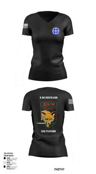Womens Short Sleeve Vneck Shirt, A co 935th ASB 3rd Platoon, National Guard, Teamtime, Team time, sublimation, custom sports apparel, team uniforms, spirit wear, spiritwear, sports uniforms, custom shirts, team store, custom team store, fundraiser sports, apparel fundraiser
