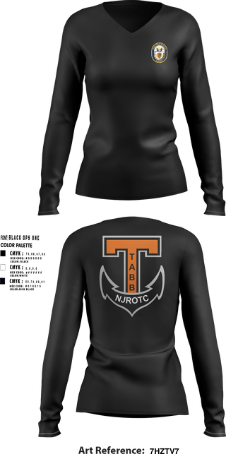 Womens Long Sleeve Vneck Shirt, Tabb NJROTC, Navy, Teamtime, Team time, sublimation, custom sports apparel, team uniforms, spirit wear, spiritwear, sports uniforms, custom shirts, team store, custom team store, fundraiser sports, apparel fundraiser