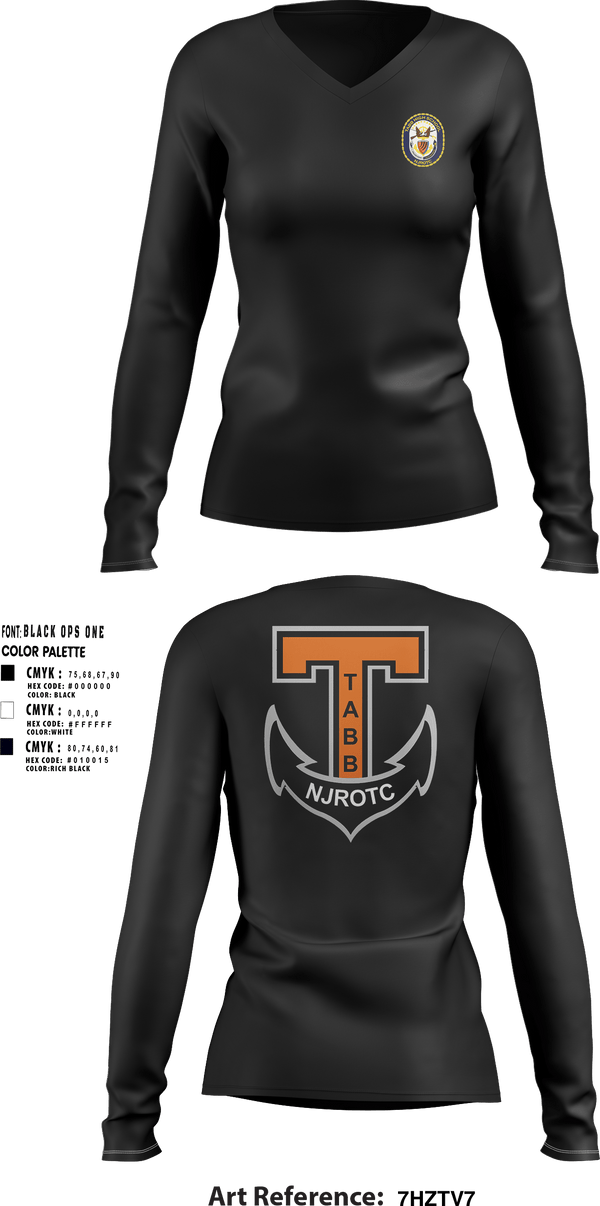 Womens Long Sleeve Vneck Shirt, Tabb NJROTC, Navy, Teamtime, Team time, sublimation, custom sports apparel, team uniforms, spirit wear, spiritwear, sports uniforms, custom shirts, team store, custom team store, fundraiser sports, apparel fundraiser