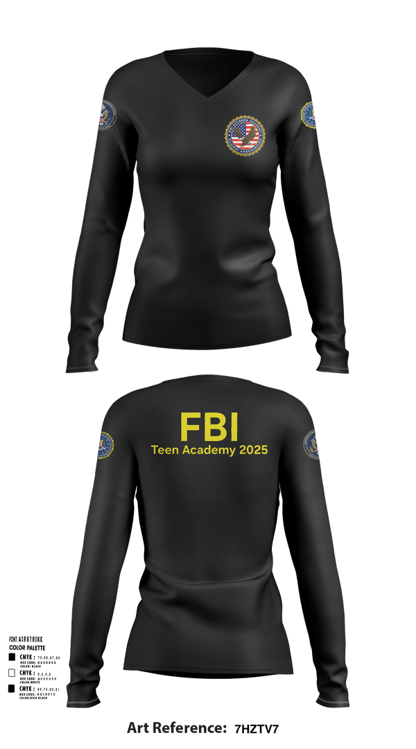 Womens Long Sleeve Vneck Shirt, FBI Citizens Academy, , Teamtime, Team time, sublimation, custom sports apparel, team uniforms, spirit wear, spiritwear, sports uniforms, custom shirts, team store, custom team store, fundraiser sports, apparel fundraiser