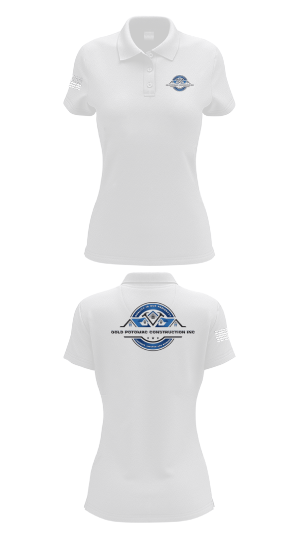 Womens Short Sleeve Performance Polo, Gold Potomac construction inc, Golf, Teamtime, Team time, sublimation, custom sports apparel, team uniforms, spirit wear, spiritwear, sports uniforms, custom shirts, team store, custom team store, fundraiser sports, apparel fundraiser