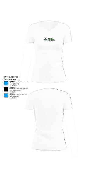 Womens Short Sleeve Vneck Shirt, McCoy Motors, , Teamtime, Team time, sublimation, custom sports apparel, team uniforms, spirit wear, spiritwear, sports uniforms, custom shirts, team store, custom team store, fundraiser sports, apparel fundraiser